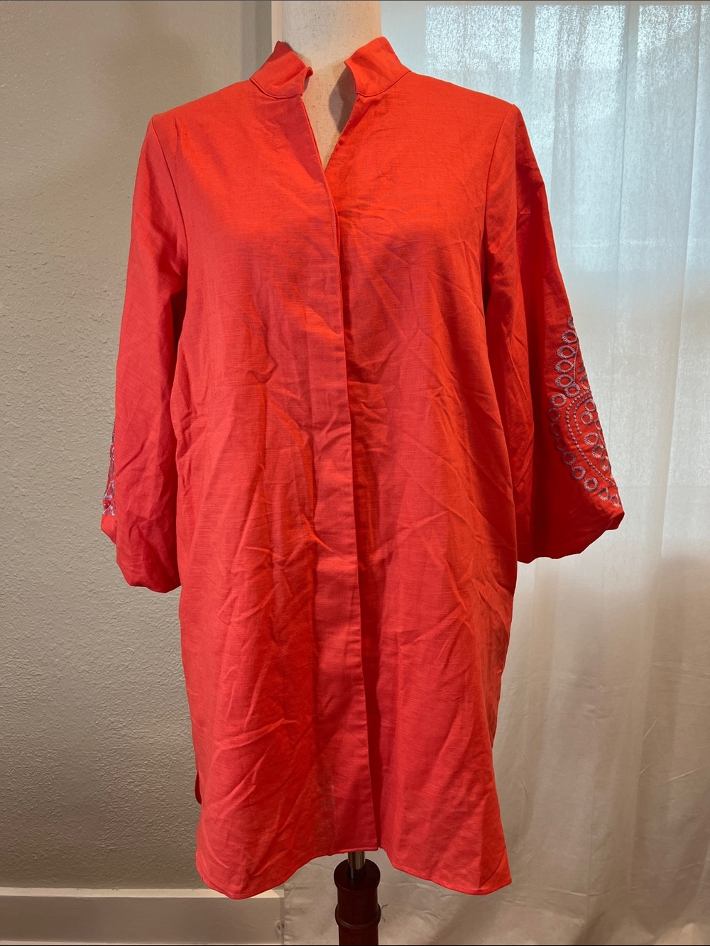 Hyacinth House Red Long Sleeve Midi Dress with Embroidered Sleeves. Size S. NWOT